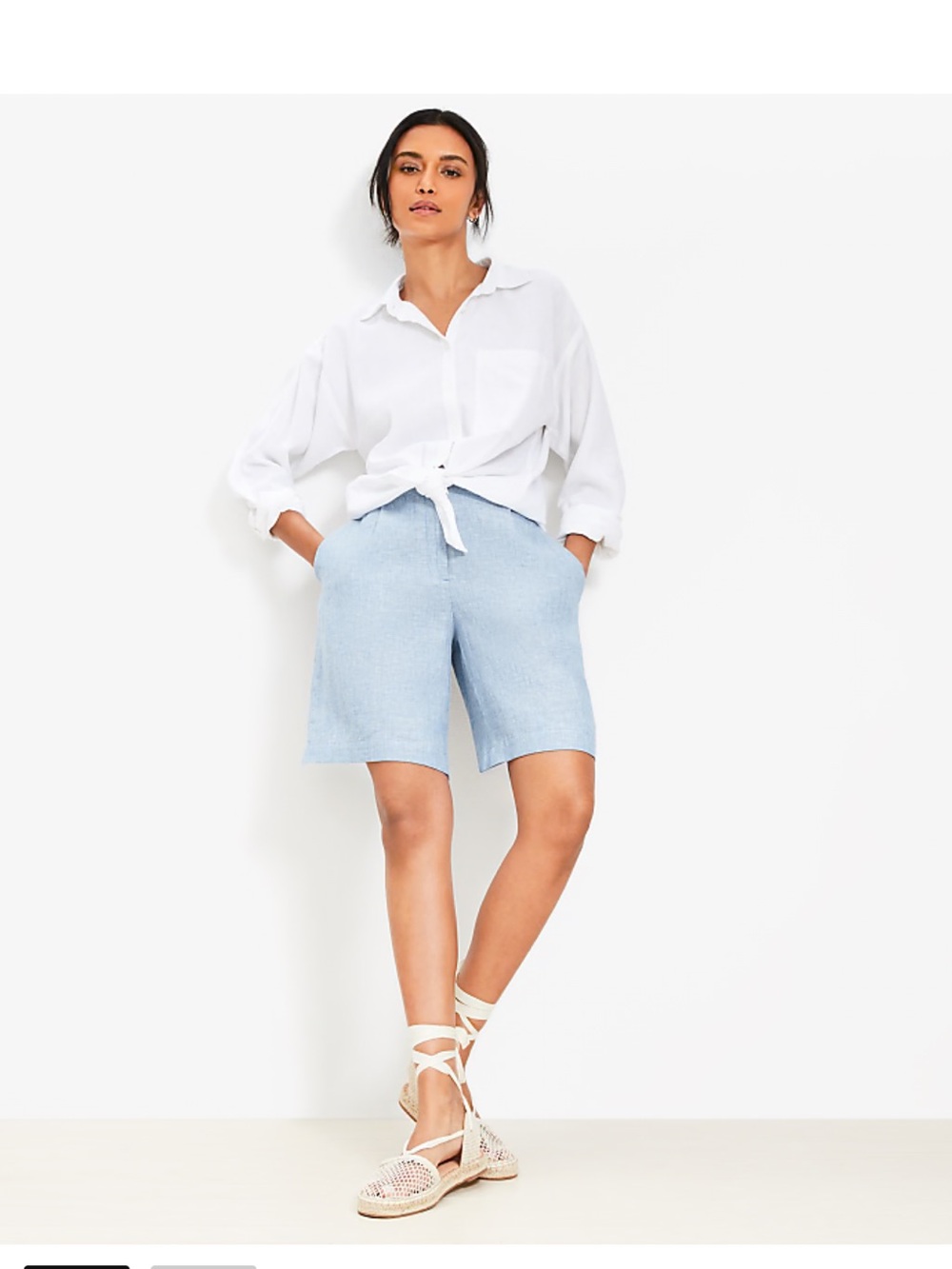LOFT Light Blue Women’s Linen-Blend Bermuda Shorts